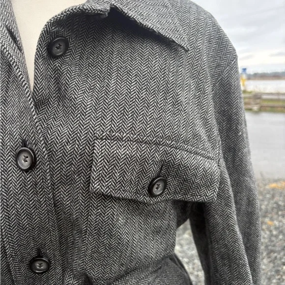 Vintage Herringbone Wool Coat Sz 12 - Picture 3 of 11